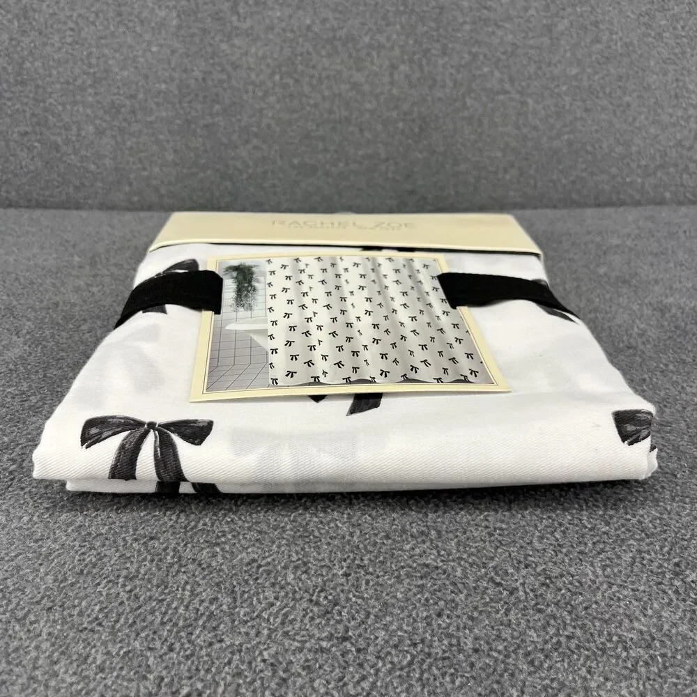 Rachel Zoe Shower Curtain White Black Bows Fabric 72